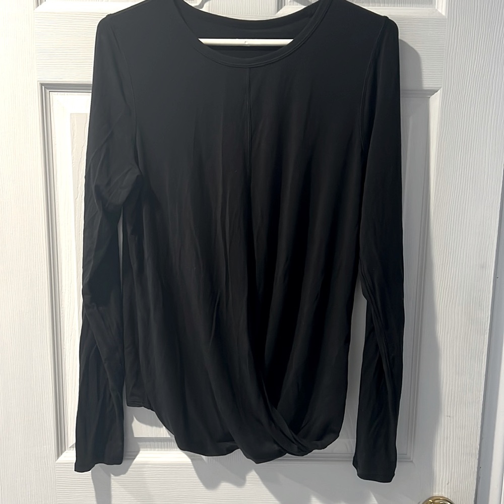 Lululemon black long sleeve tee with a crisscross front